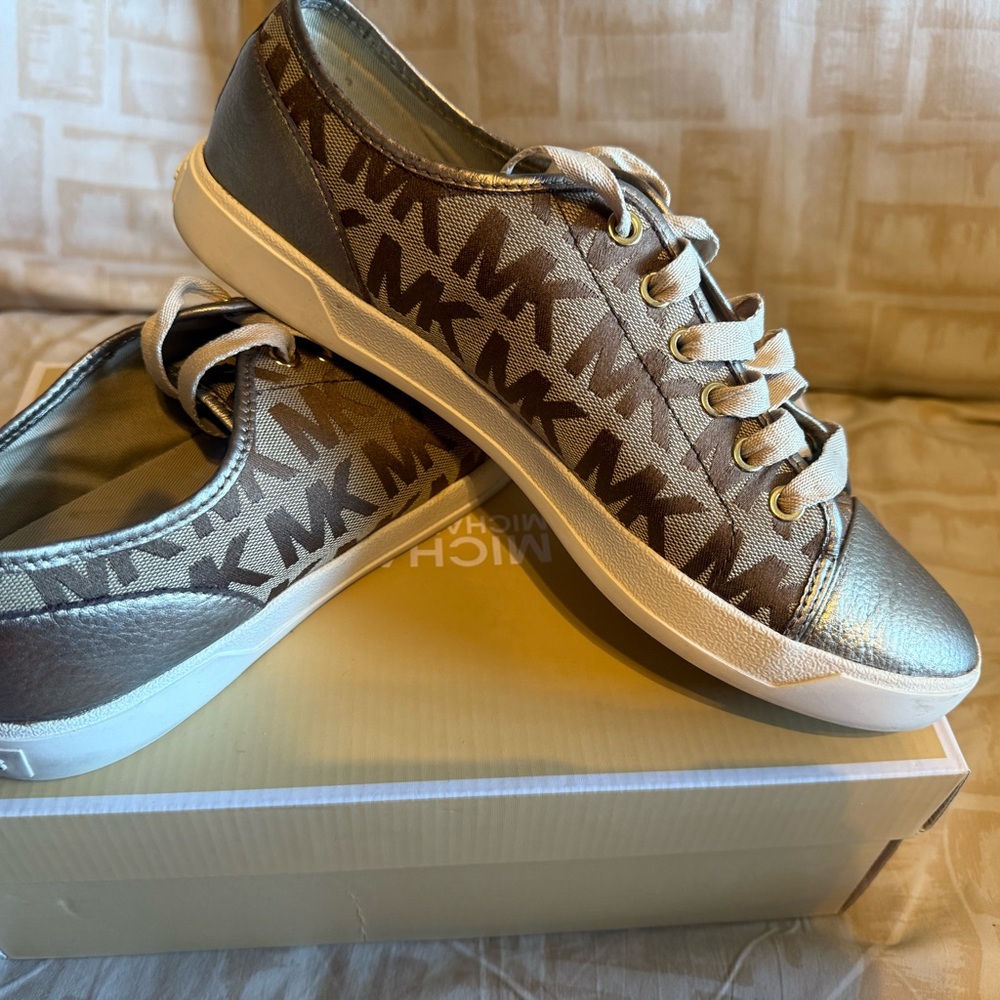 Michael Kors Metallic Silver and Brown Women's Sneakers